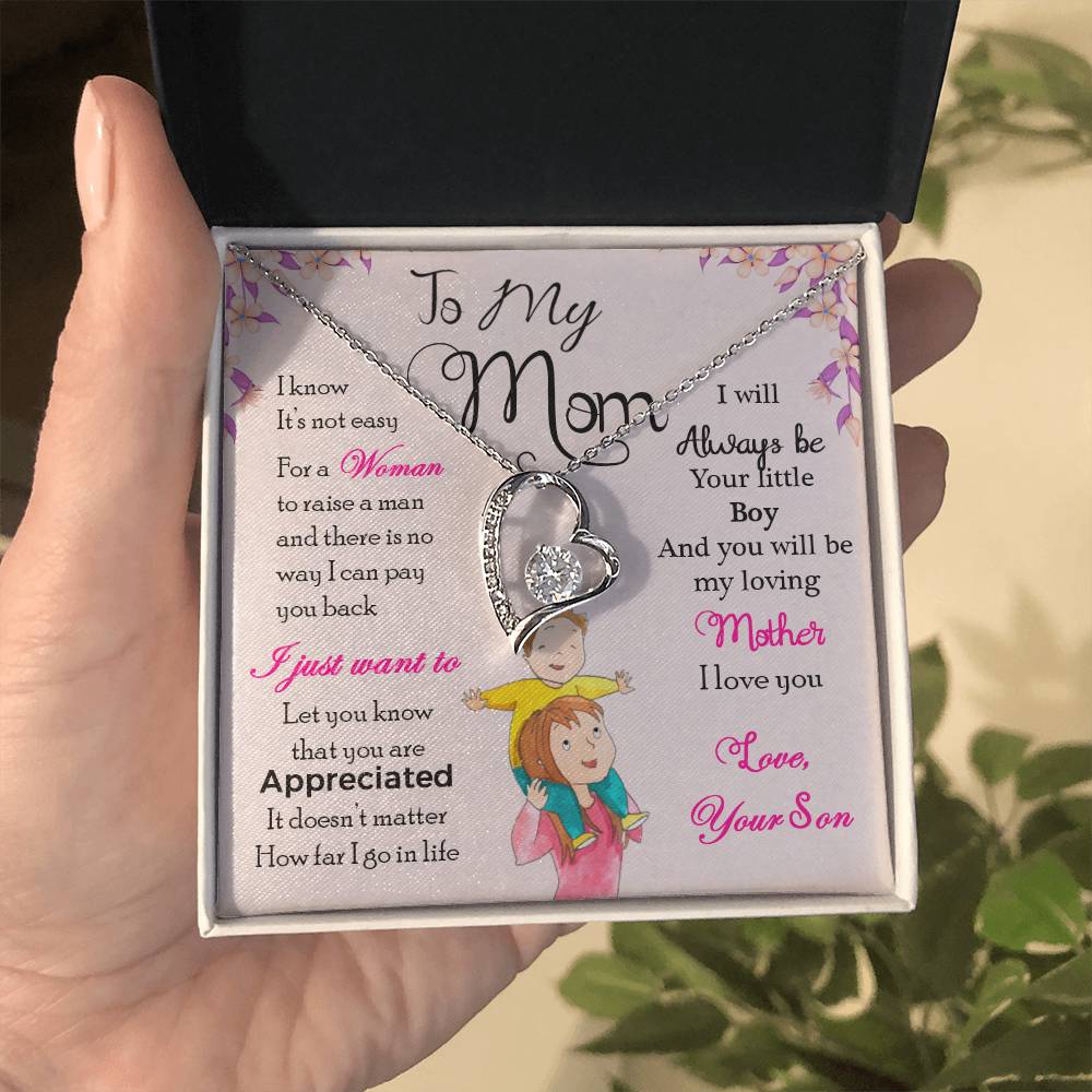 To My Mom "I Will Always Be Your Little Boy" Heart Necklace