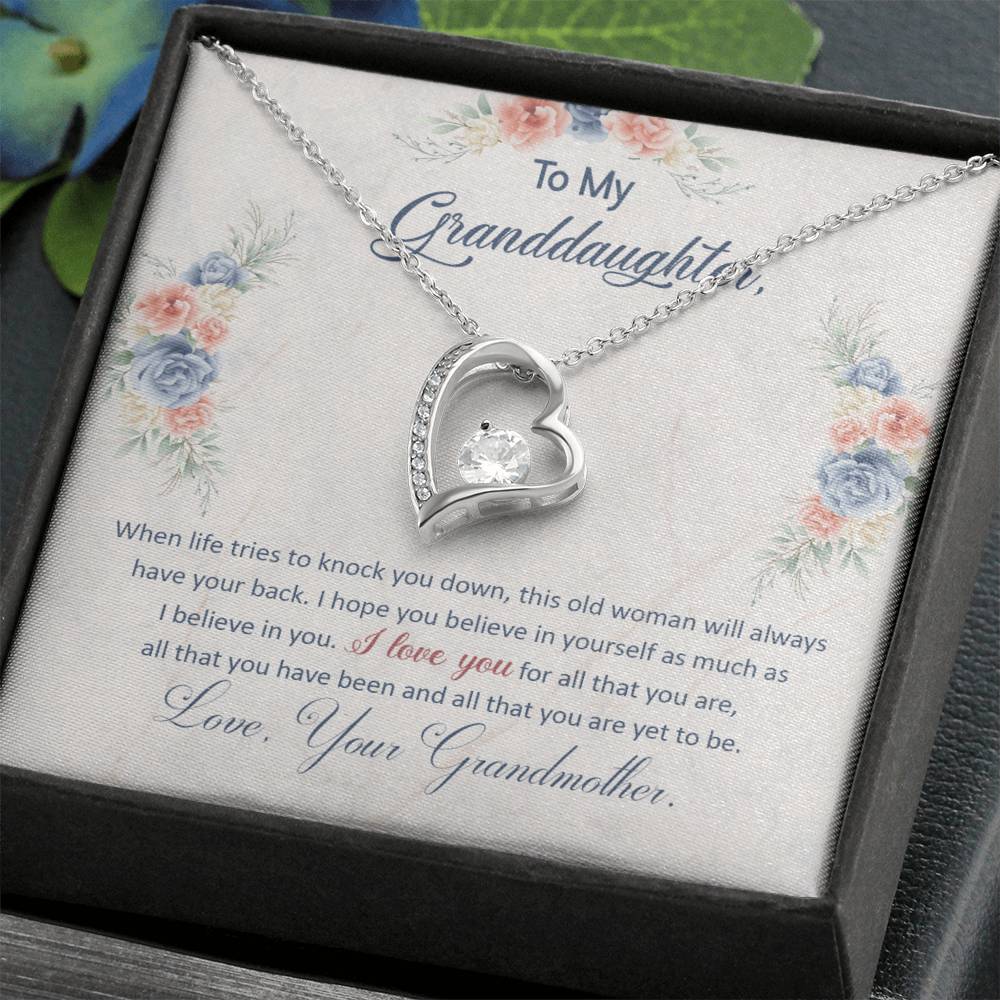 To My Granddaughter "This Old Woman Will Always Have Your Back" Heart Necklace