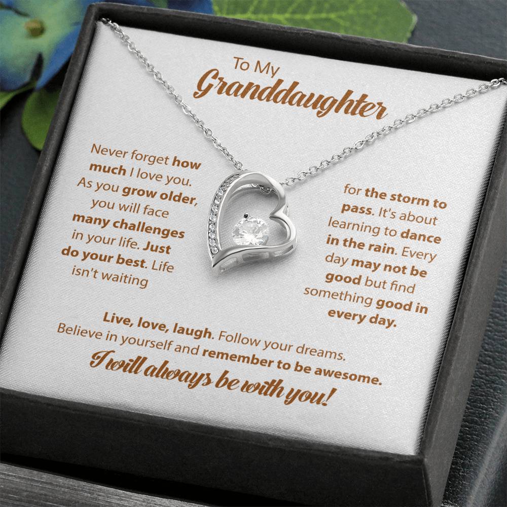 To My Granddaughter "I Will Always Be With You" Heart Necklace