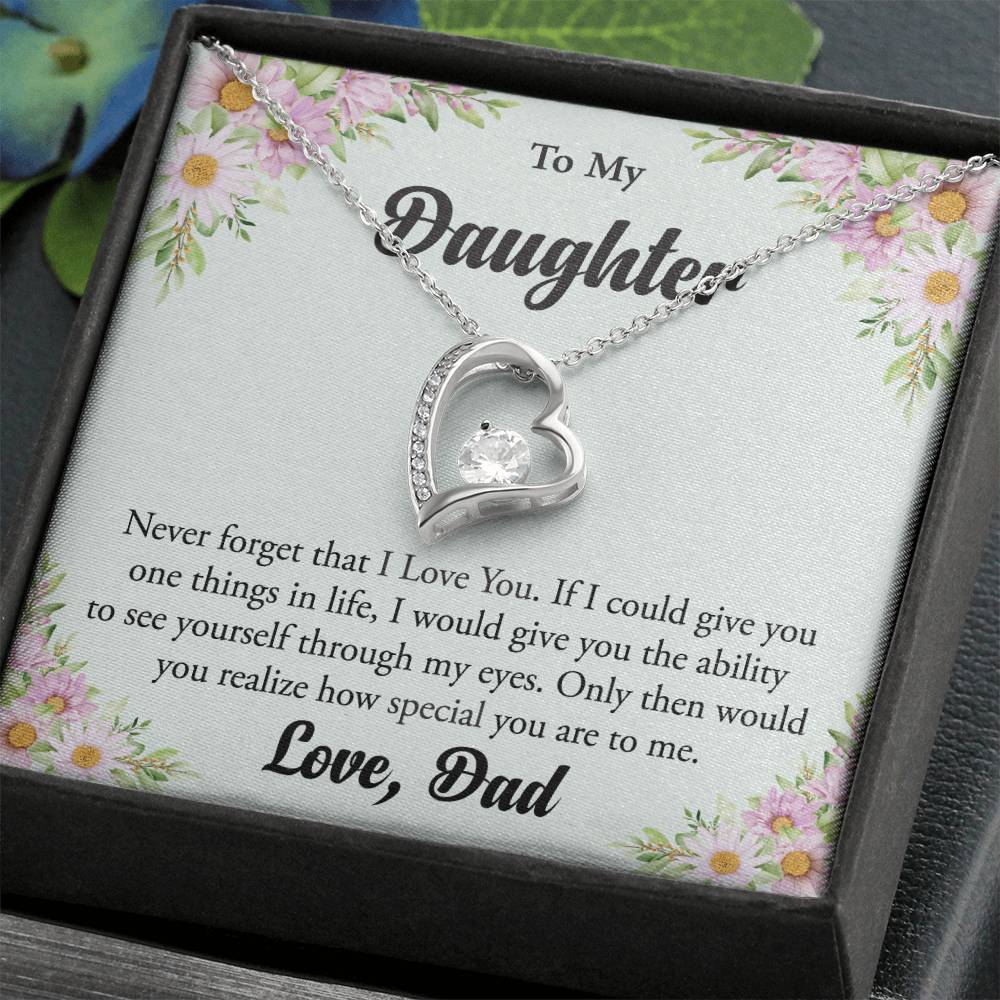 To My Daughter "Never Forget That I Love You" Heart Necklace