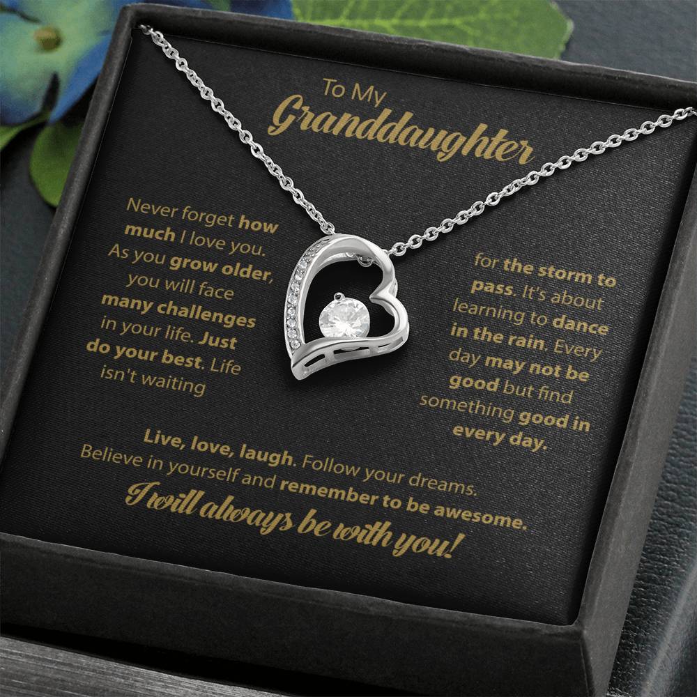 To My Granddaughter "Dance In The Rain" Heart Necklace