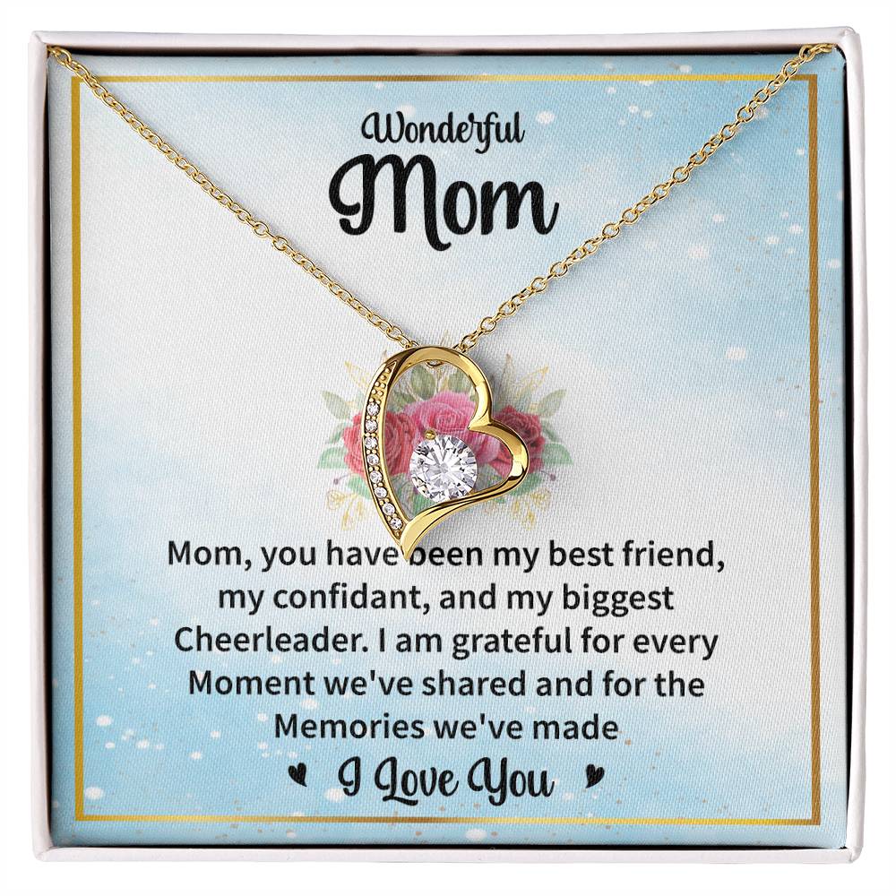 Wonderful Mom "Grateful For Every Moment" Heart Necklace