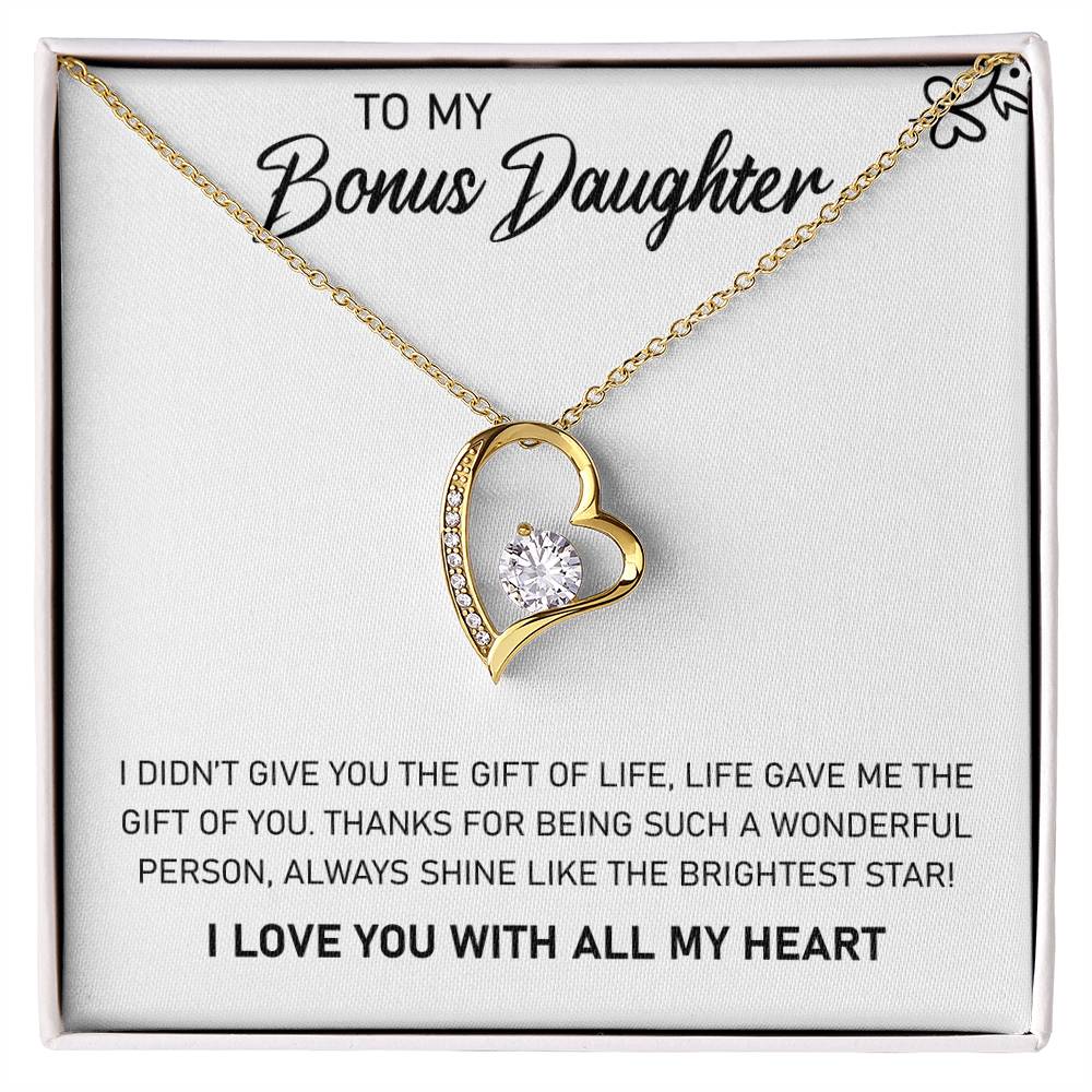 To My Bonus Daughter "Always Shine Like The Brightest Star" Heart Necklace