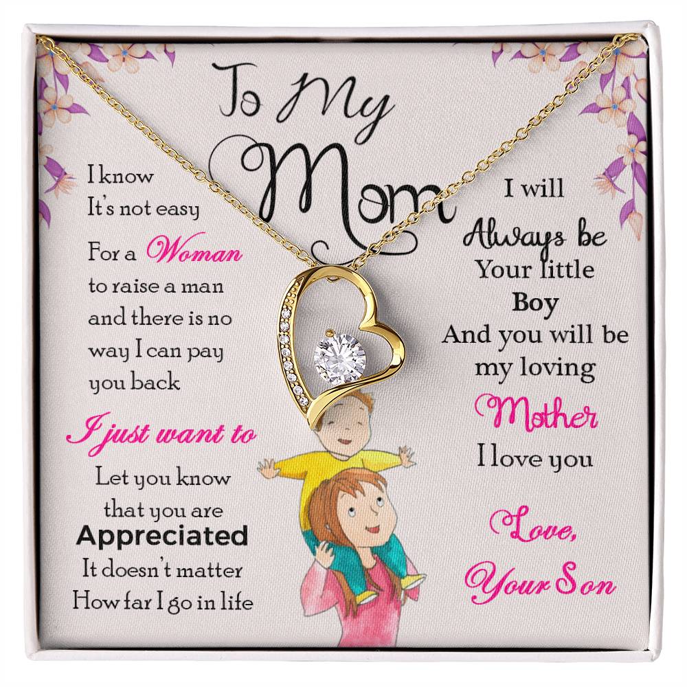 To My Mom "I Will Always Be Your Little Boy" Heart Necklace