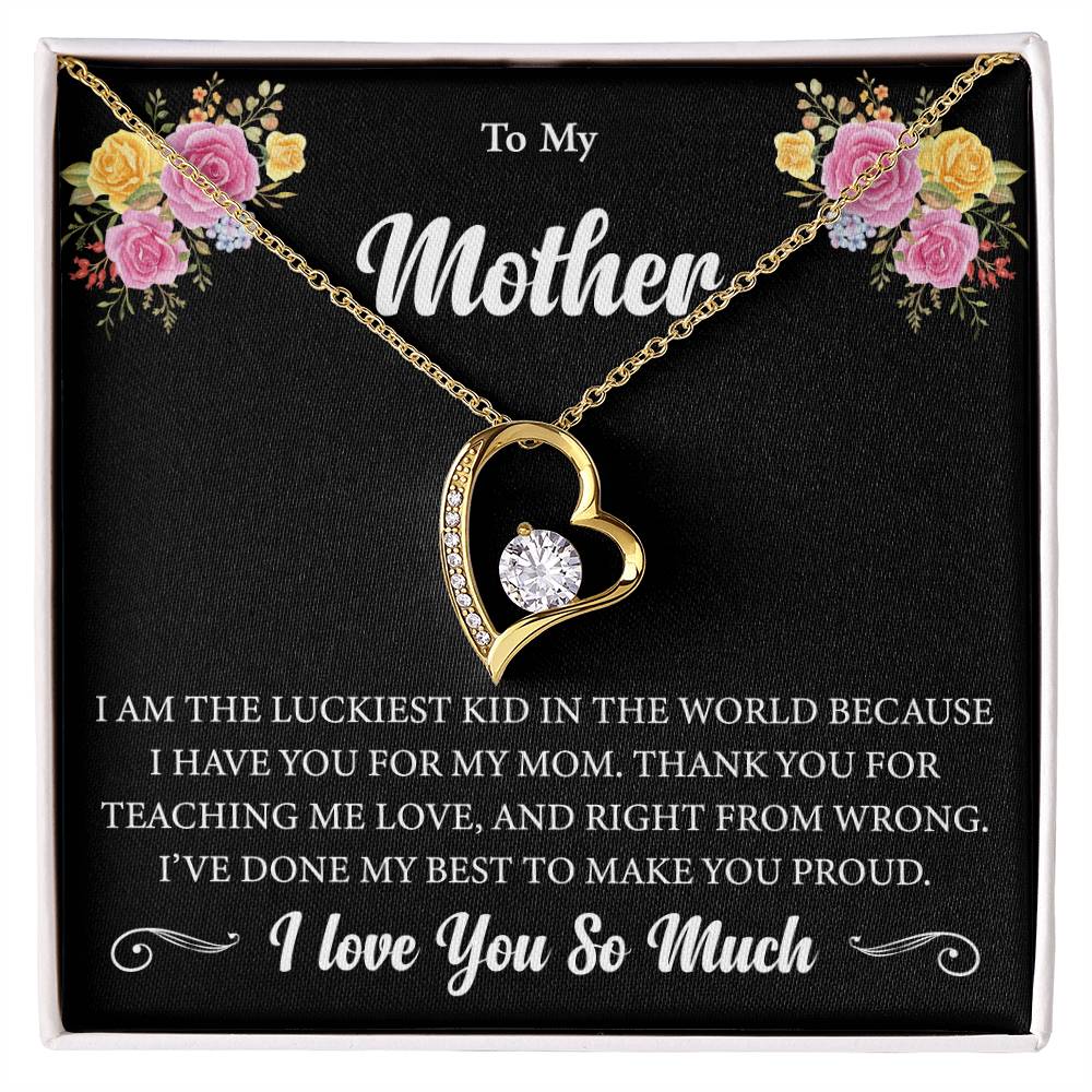 To My Mother "I Am The Luckiest Kid" Heart Necklace