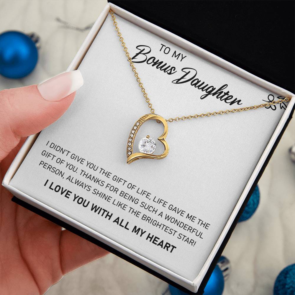 To My Bonus Daughter "Always Shine Like The Brightest Star" Heart Necklace