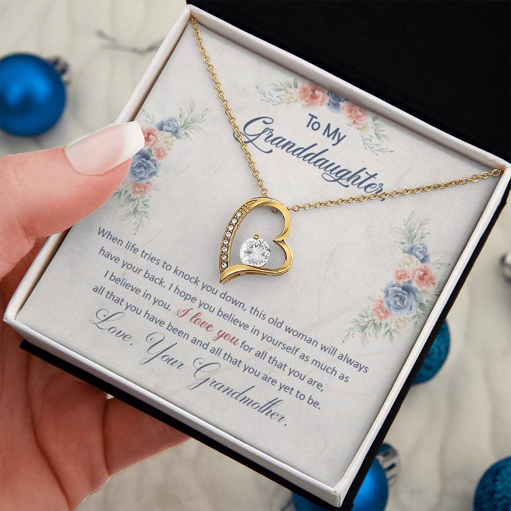 To My Granddaughter "This Old Woman Will Always Have Your Back" Heart Necklace
