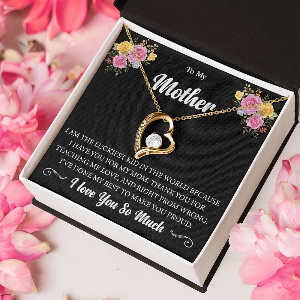 To My Mother "I Am The Luckiest Kid" Heart Necklace