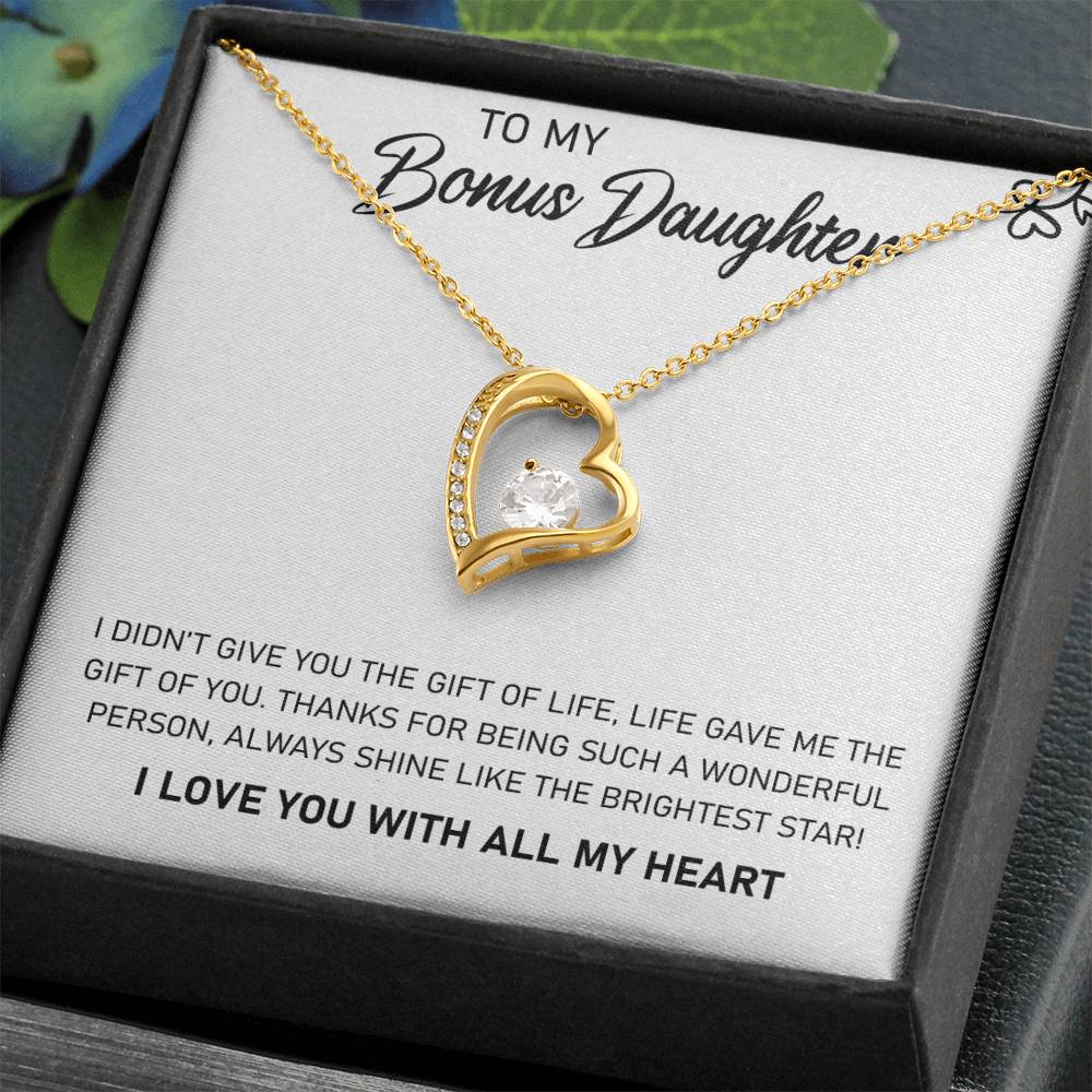 To My Bonus Daughter "Always Shine Like The Brightest Star" Heart Necklace