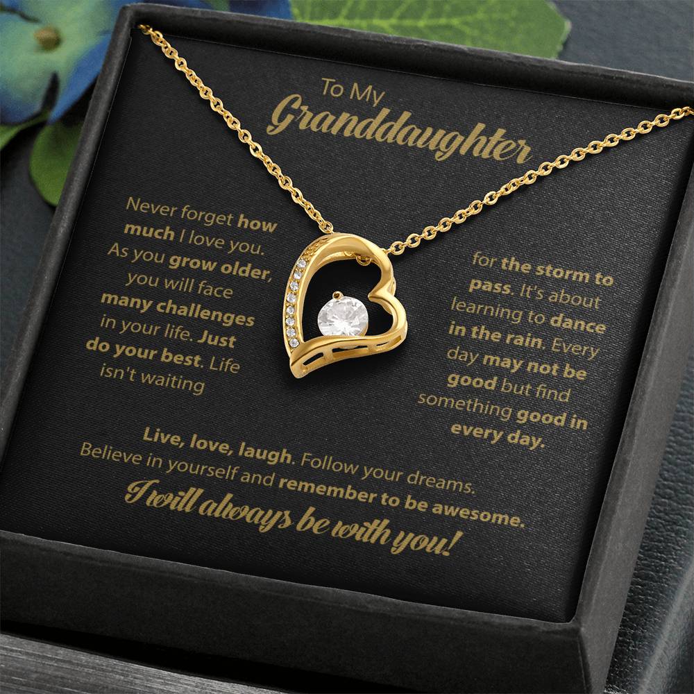 To My Granddaughter "Dance In The Rain" Heart Necklace