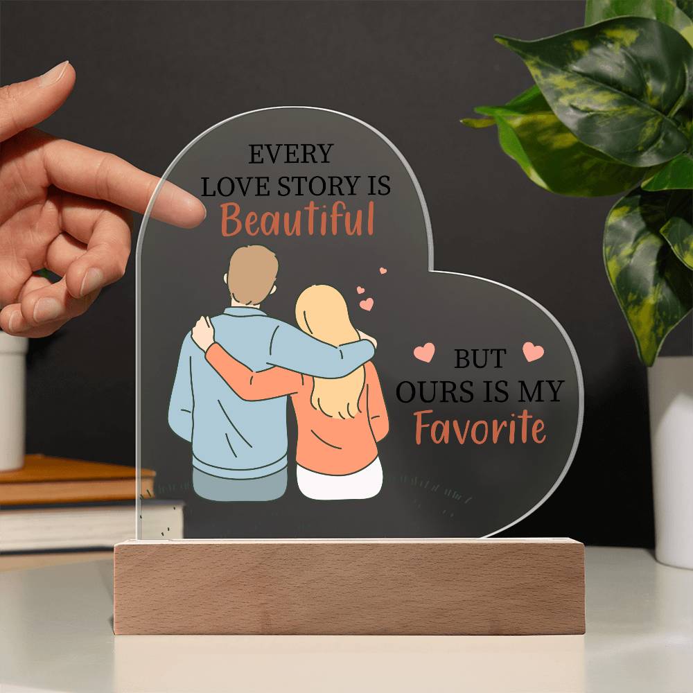 Gift For Wife or Girlfriend - Favorite Love Story Printed Heart Acrylic Plaque