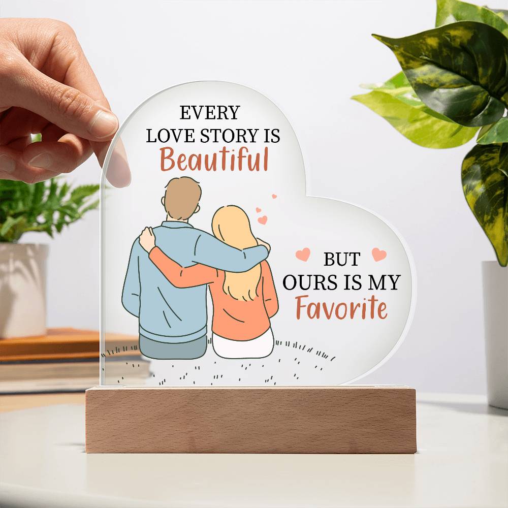 Gift For Wife or Girlfriend - Favorite Love Story Printed Heart Acrylic Plaque