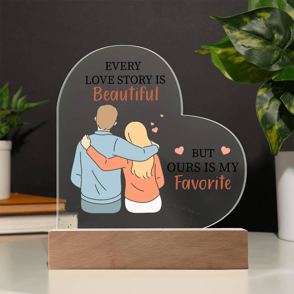Gift For Wife or Girlfriend - Favorite Love Story Printed Heart Acrylic Plaque
