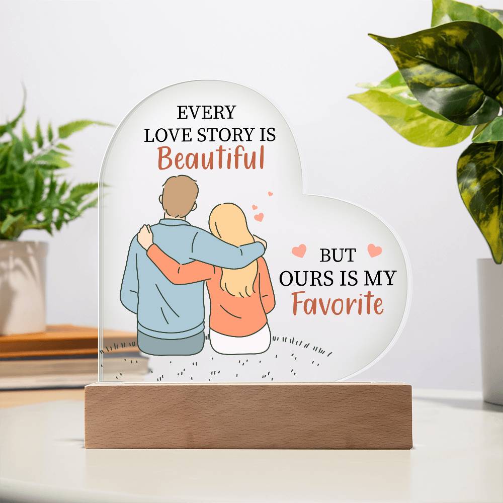 Gift For Wife or Girlfriend - Favorite Love Story Printed Heart Acrylic Plaque