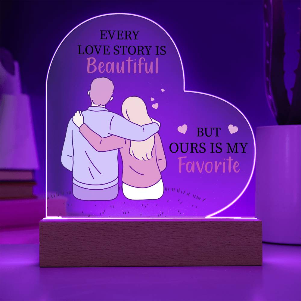Gift For Wife or Girlfriend - Favorite Love Story Printed Heart Acrylic Plaque