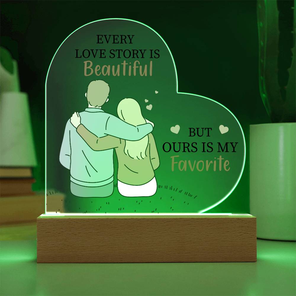Gift For Wife or Girlfriend - Favorite Love Story Printed Heart Acrylic Plaque