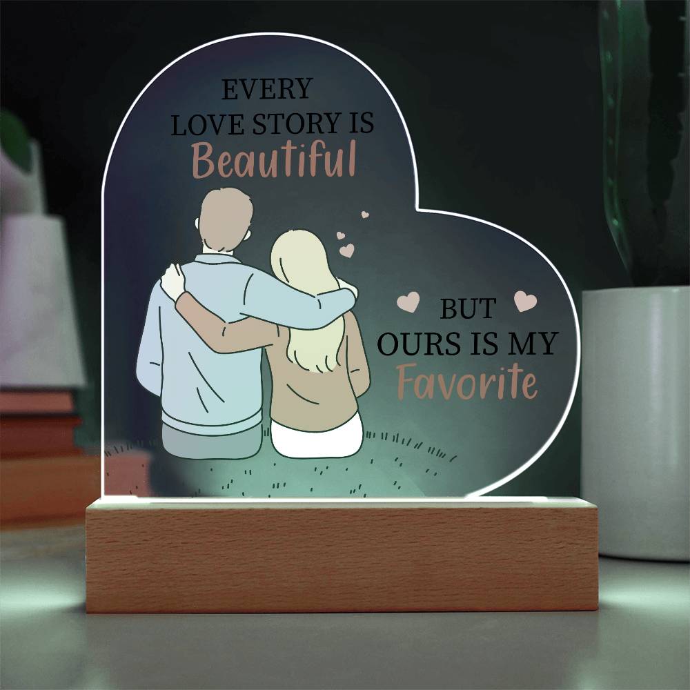 Gift For Wife or Girlfriend - Favorite Love Story Printed Heart Acrylic Plaque