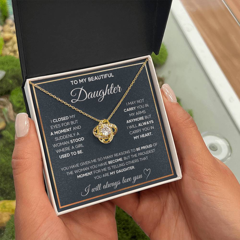 To My Daughter "I Will Always Carry You In My Heart" Knot Necklace
