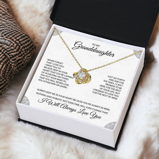 To My Granddaughter "You're Always In My Heart" Knot Necklace