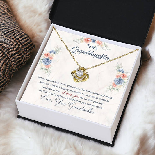 To My Granddaughter "This Old Woman Will Always Have Your Back" Knot Necklace