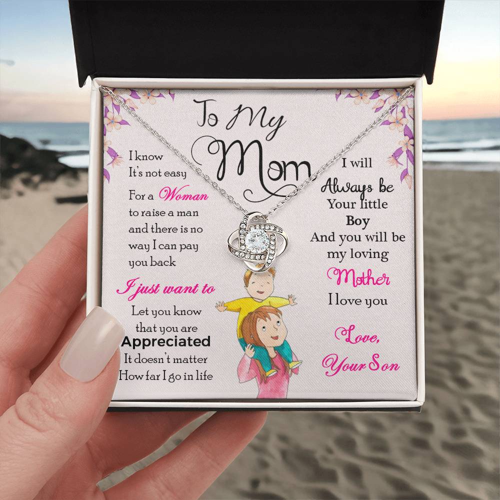 To My Mom "I Will Always Be Your Little Boy" Knot Necklace