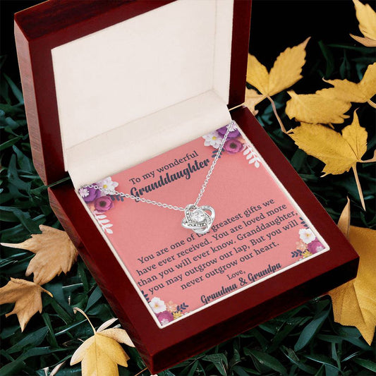 To My Granddaughter "You Will Never Outgrow Our Heart" Knot Necklace