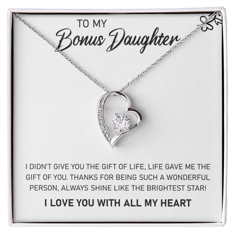 To My Bonus Daughter "Always Shine Like The Brightest Star" Heart Necklace
