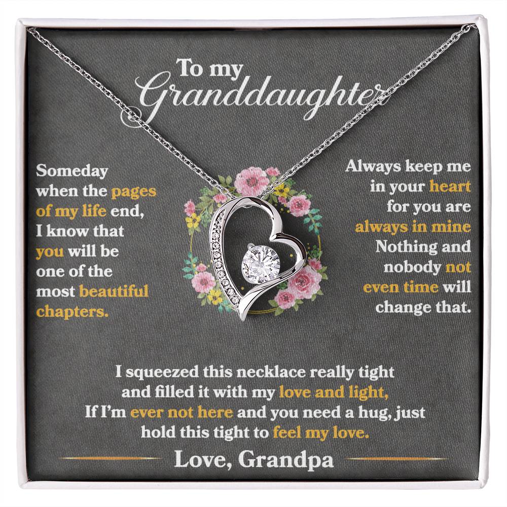 To My Granddaughter "Hold This Tight To Feel My Love" Heart Necklace