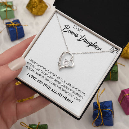 To My Bonus Daughter "Always Shine Like The Brightest Star" Heart Necklace