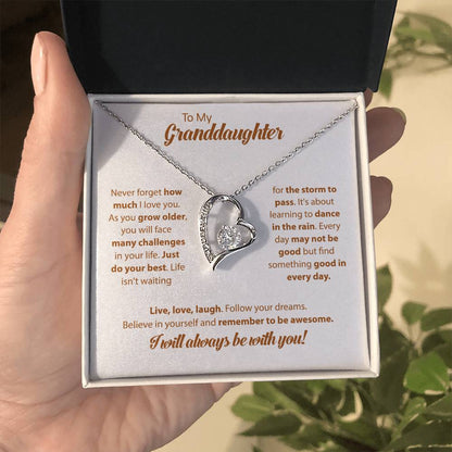 To My Granddaughter "I Will Always Be With You" Heart Necklace