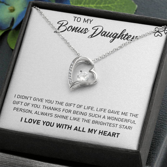 To My Bonus Daughter "Always Shine Like The Brightest Star" Heart Necklace
