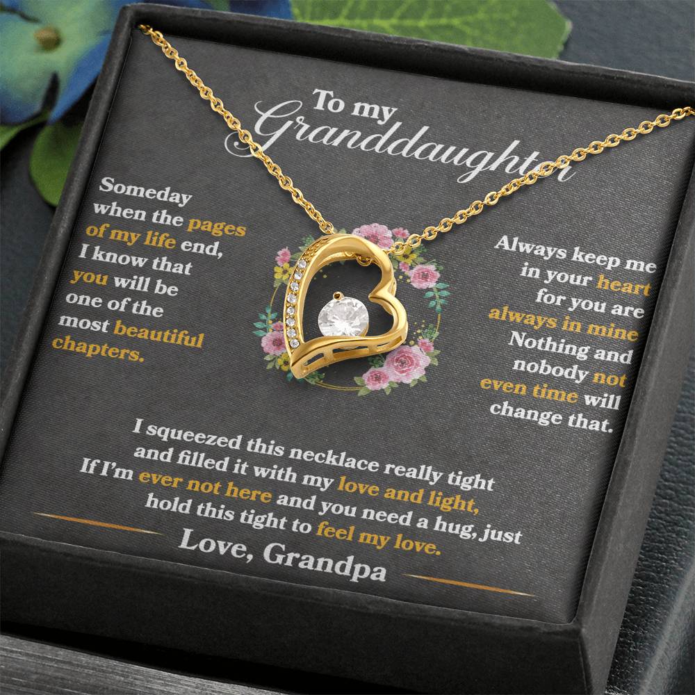 To My Granddaughter "Hold This Tight To Feel My Love" Heart Necklace