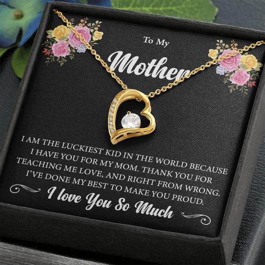 To My Mother "I Am The Luckiest Kid" Heart Necklace