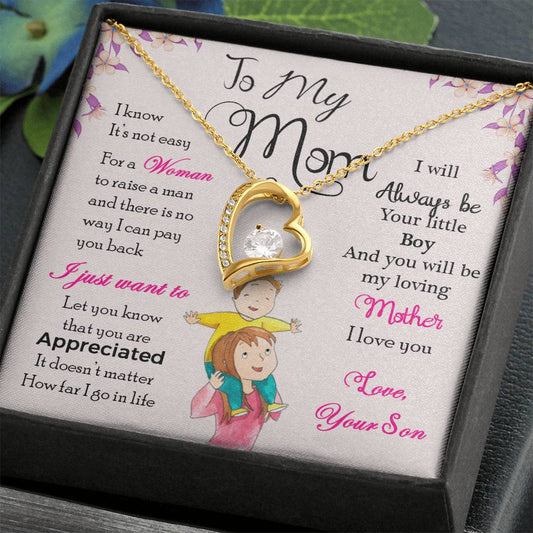 To My Mom "I Will Always Be Your Little Boy" Heart Necklace